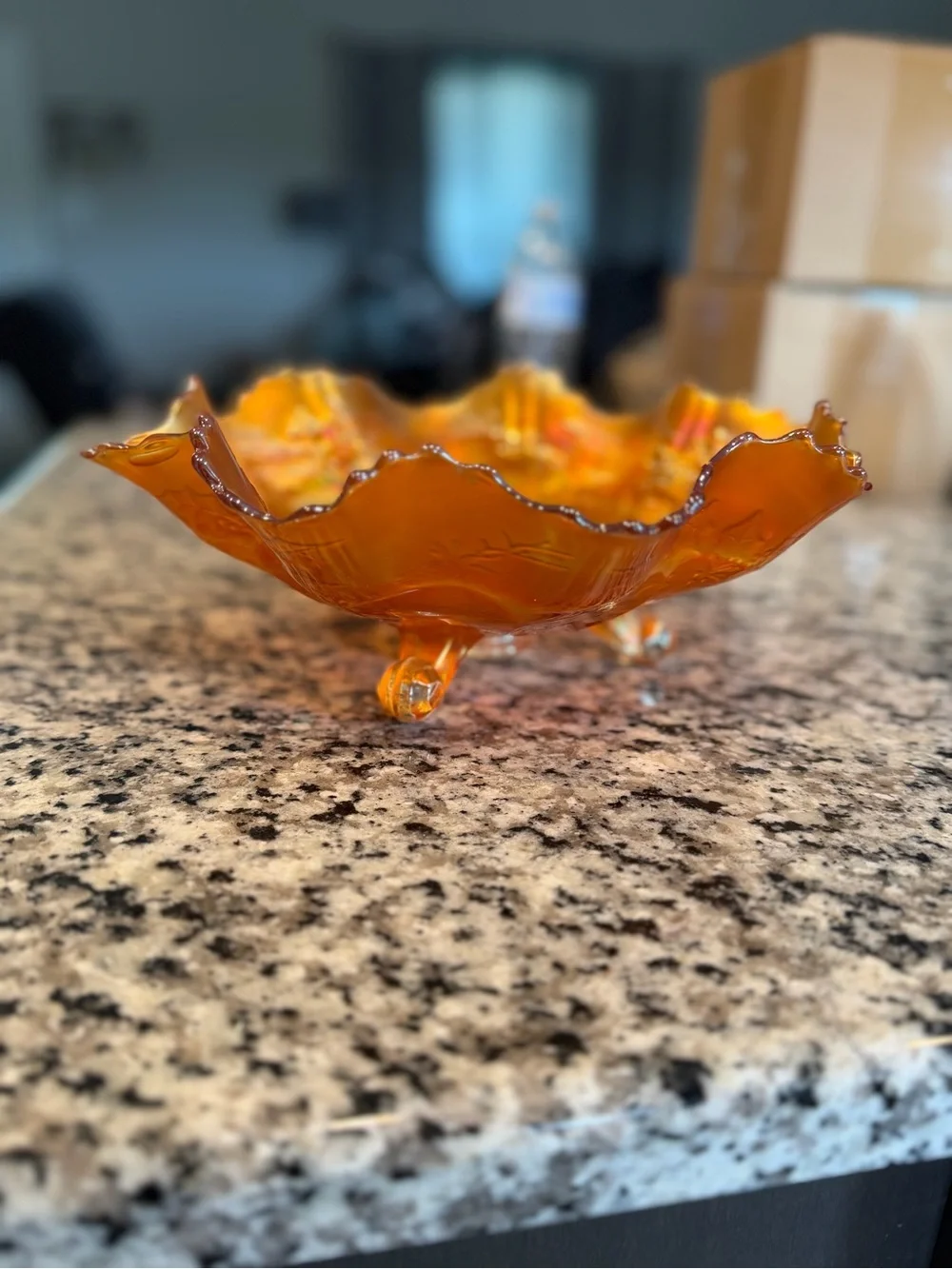 Vintage Fenton Marigold Carnival Glass Ruffled Bowl